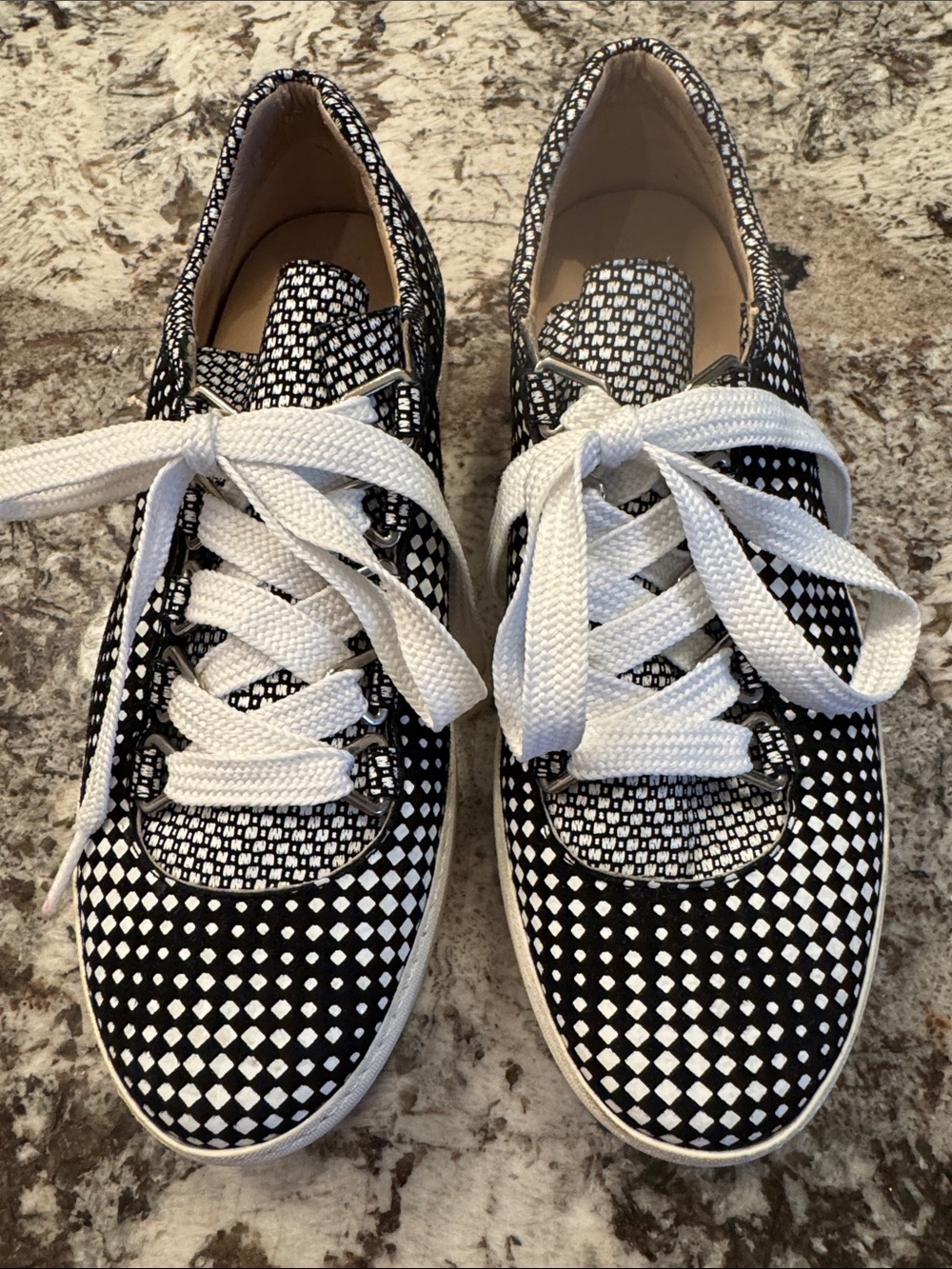 Stuart Weitzman Black and White Checker Lace-Up Sneakers